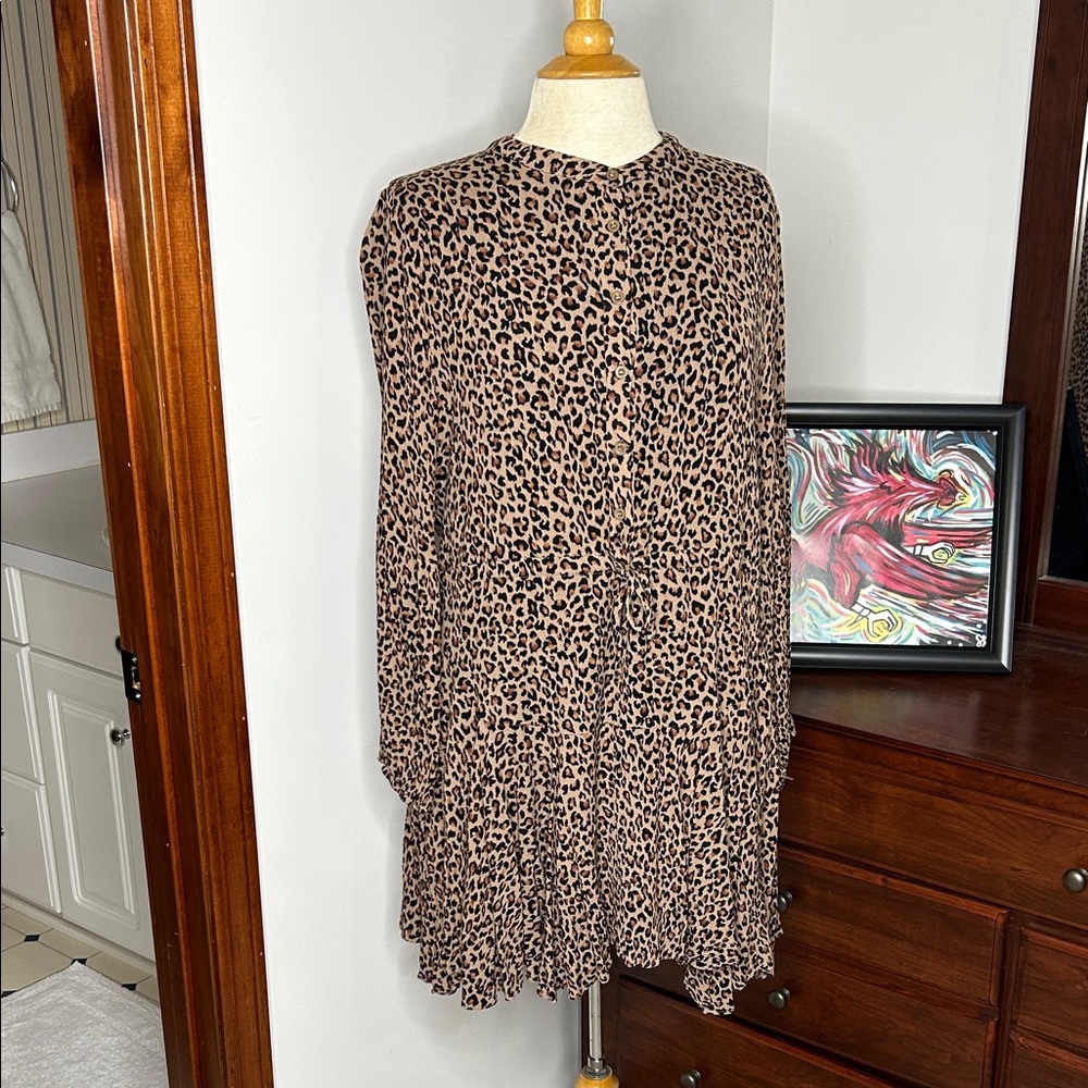 Kori Tan and Black Leopard Long Sleeve Dress